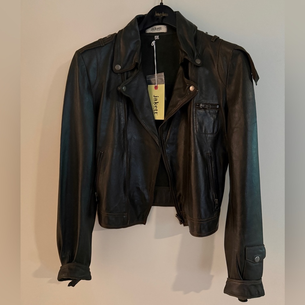Jakett Forest Green “Josey” Leather Moto Jacket, Size M NWT